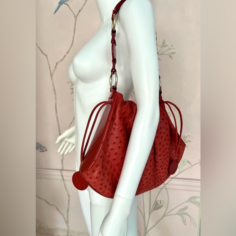 TANNER KROLLE Red Ostrich Shoulder Bag - Picture 2 of 14